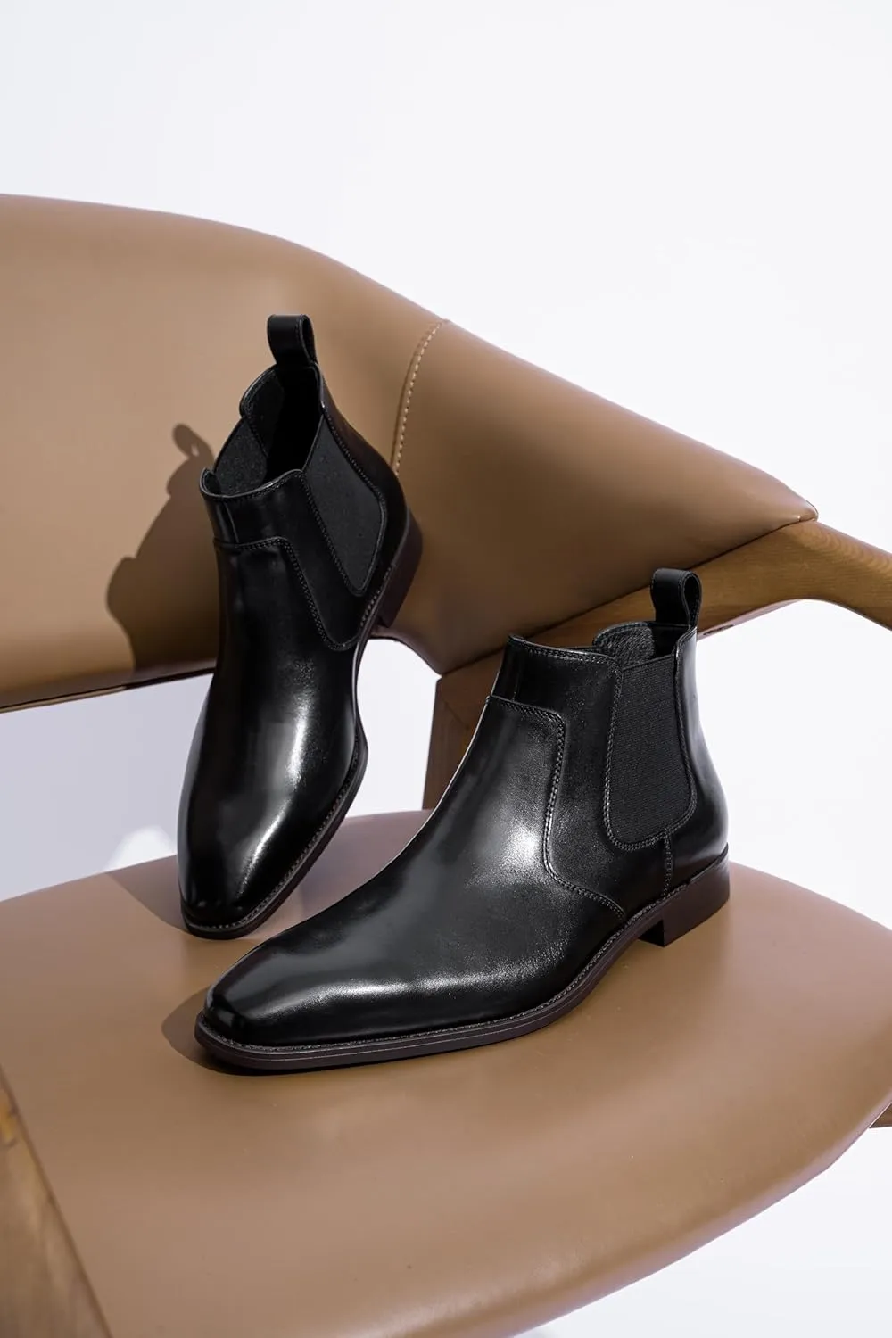 Jousen Men's Chelsea Boots Polished Premium Leather Ankle Dress Boots Classic Retro Slip On Boots for Men