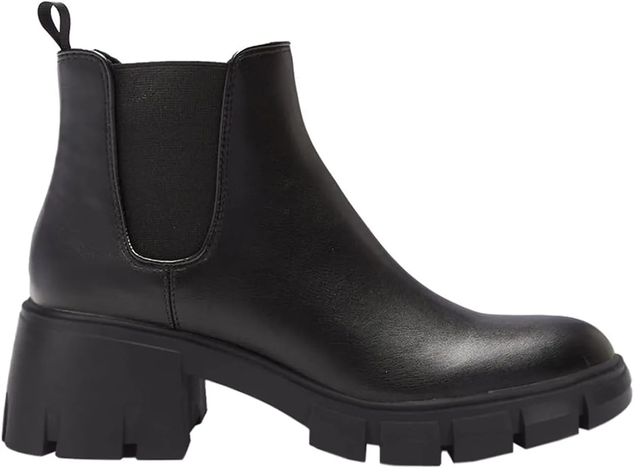Juliet Holy Womens Lug Sole Platform Ankle Booties Chelsea Slip on Chunky Block Heel Leather Combat Boots