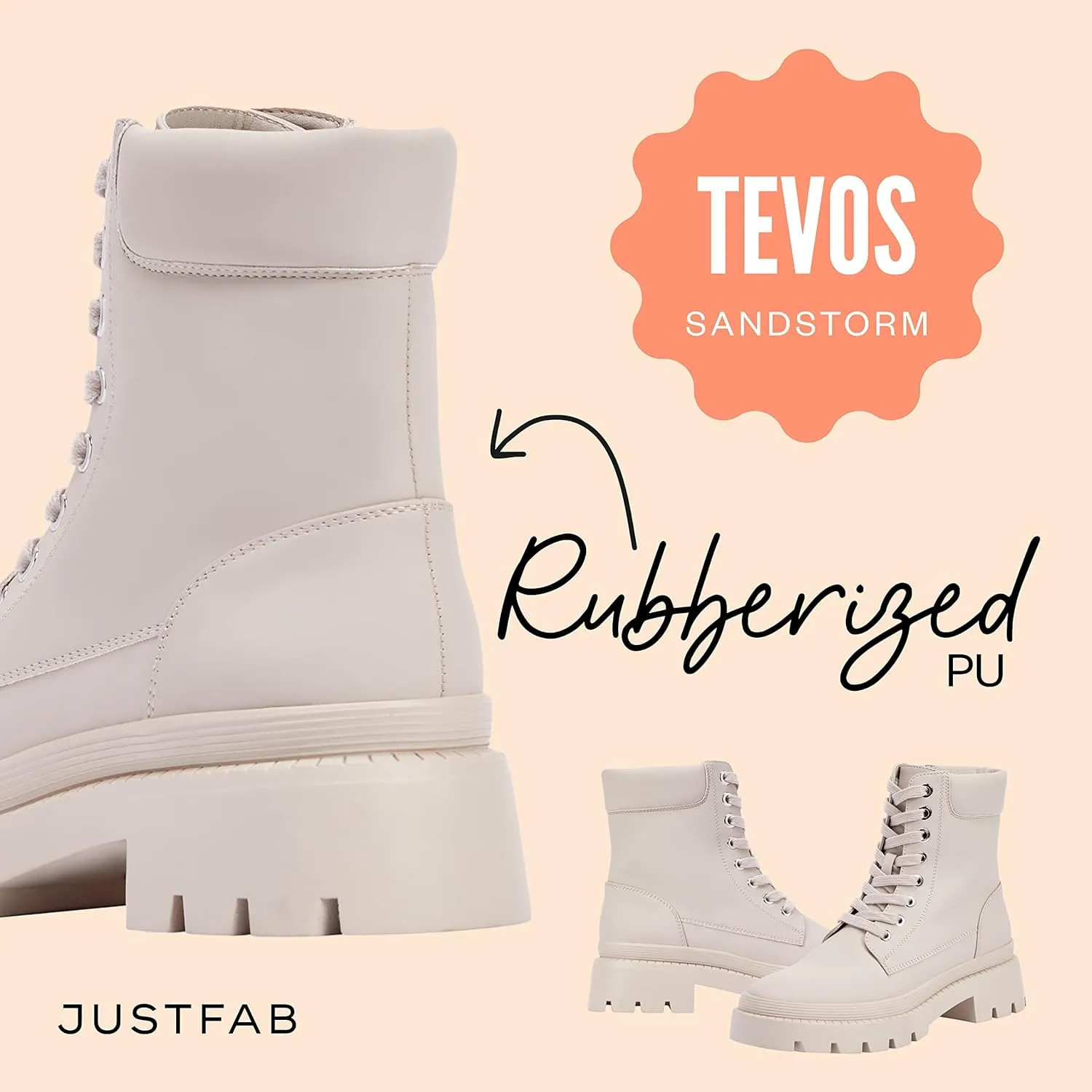 JustFab Women's Fashion Platform Combat Boots Lace Up Low Chunky Heel Ankle Booties Shoes - Tevos