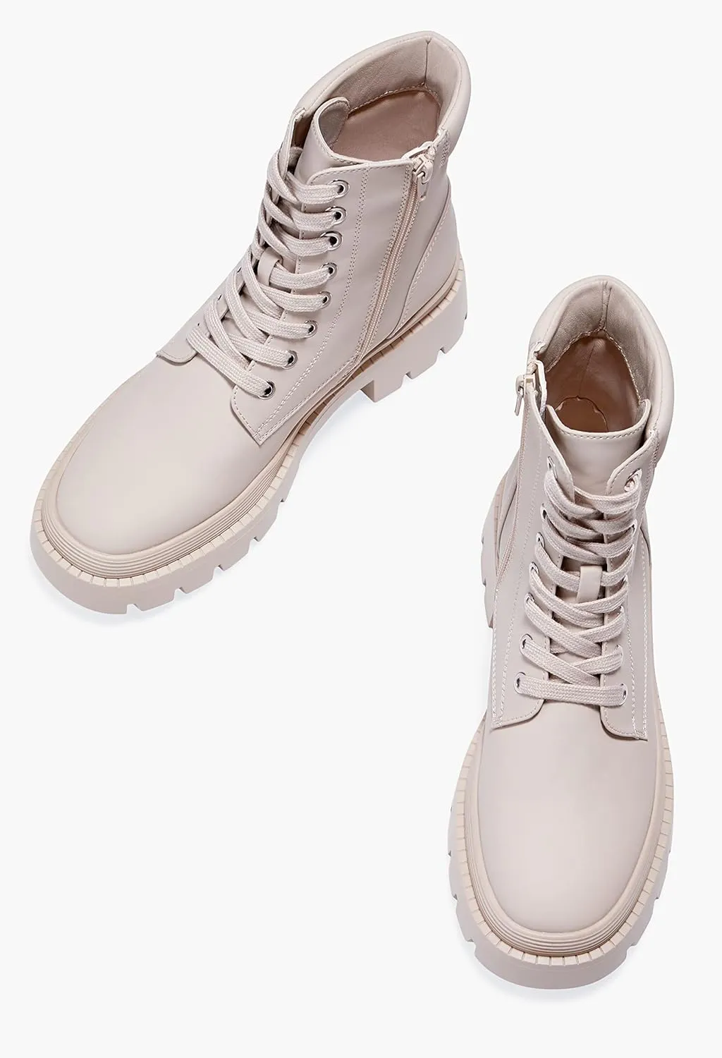 JustFab Women's Fashion Platform Combat Boots Lace Up Low Chunky Heel Ankle Booties Shoes - Tevos