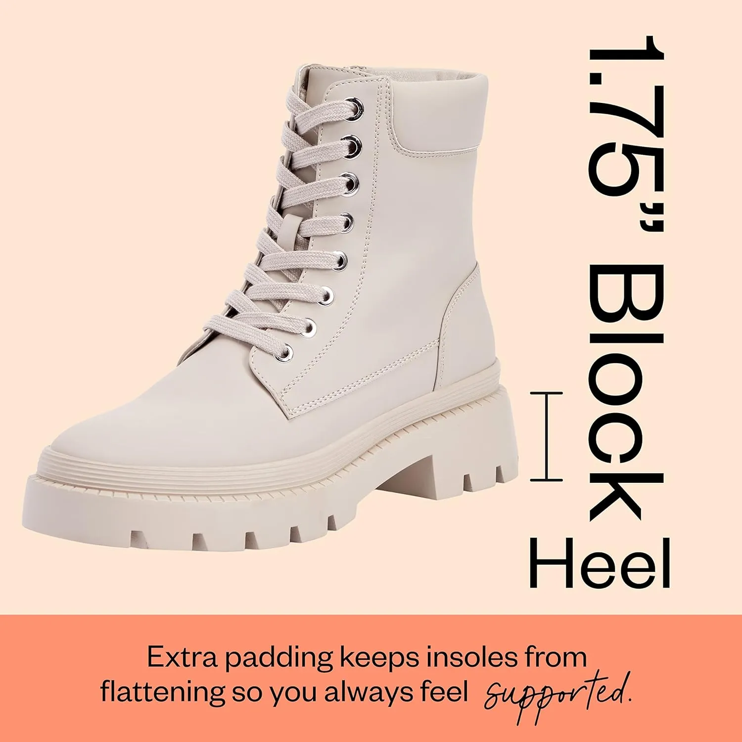 JustFab Women's Fashion Platform Combat Boots Lace Up Low Chunky Heel Ankle Booties Shoes - Tevos