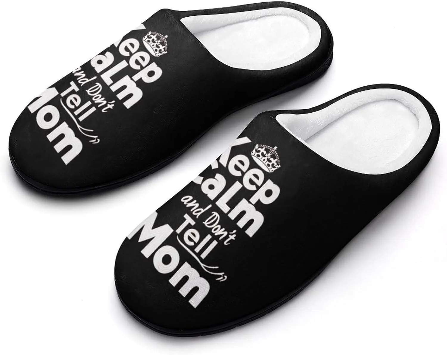 Keep Calm And Don'T Tell Mom Comfort Mens Cotton Slippers Winter Warm Slip-on House Shoes For Home Office Hotel