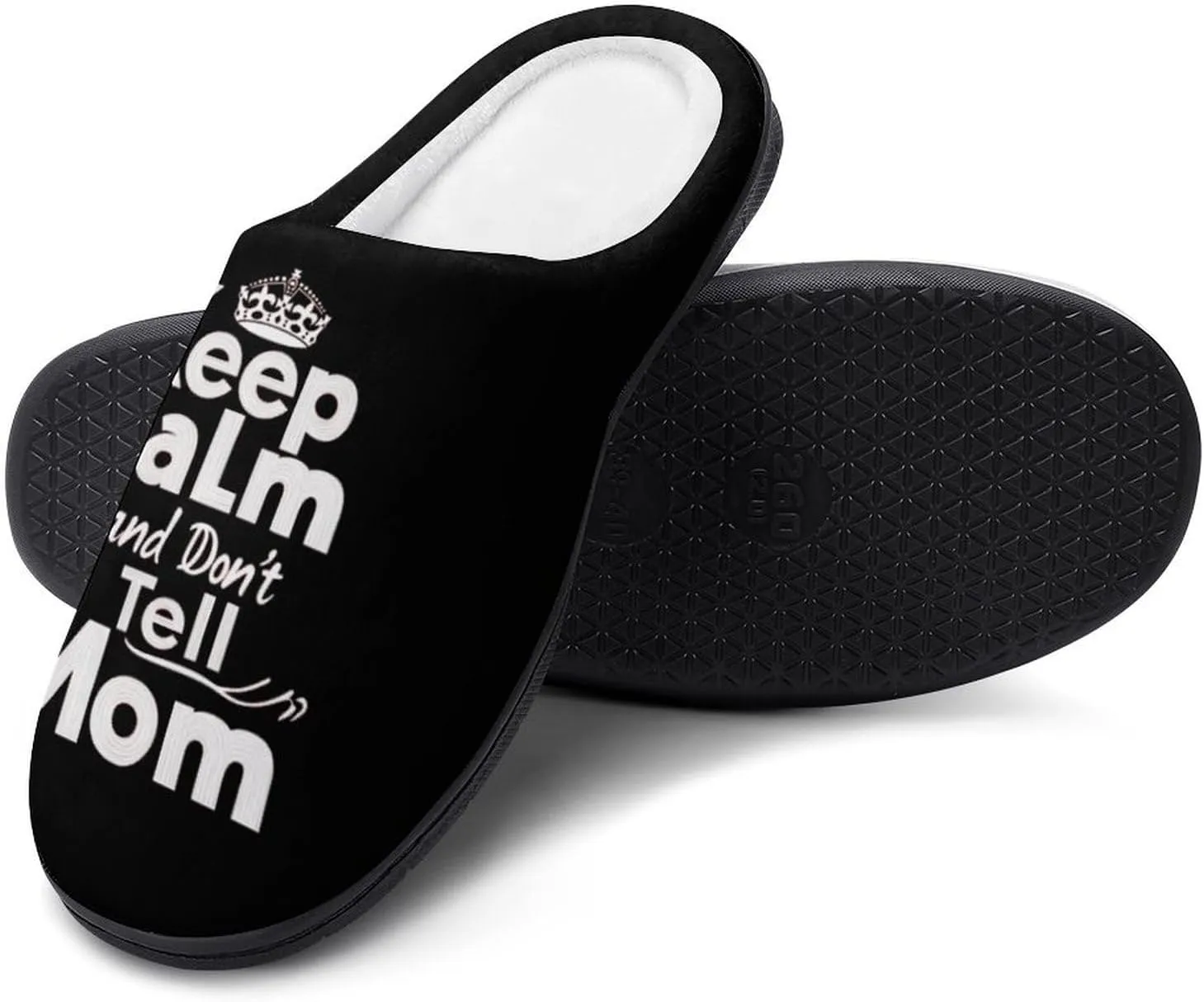 Keep Calm And Don'T Tell Mom Comfort Mens Cotton Slippers Winter Warm Slip-on House Shoes For Home Office Hotel