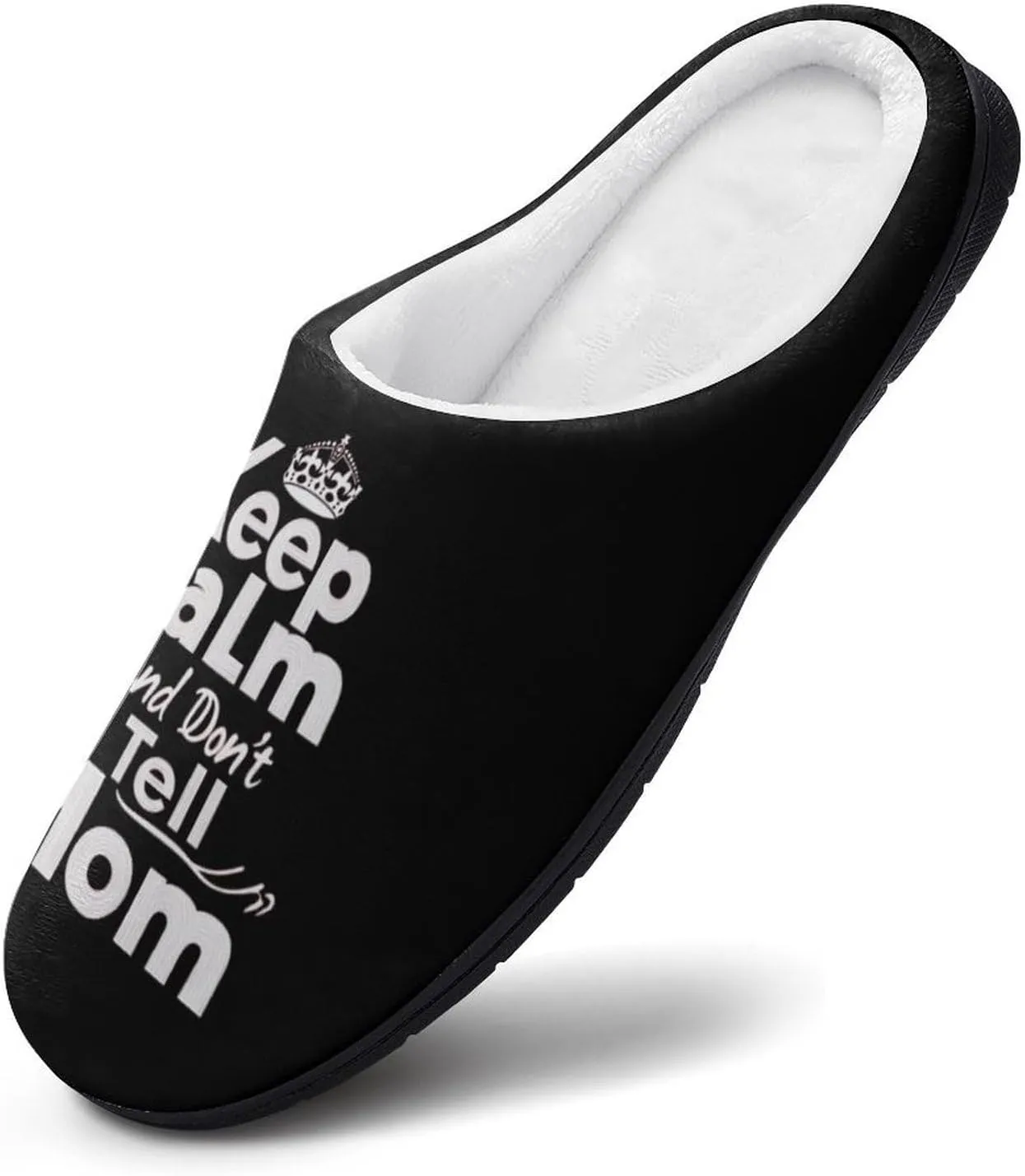 Keep Calm And Don'T Tell Mom Comfort Mens Cotton Slippers Winter Warm Slip-on House Shoes For Home Office Hotel