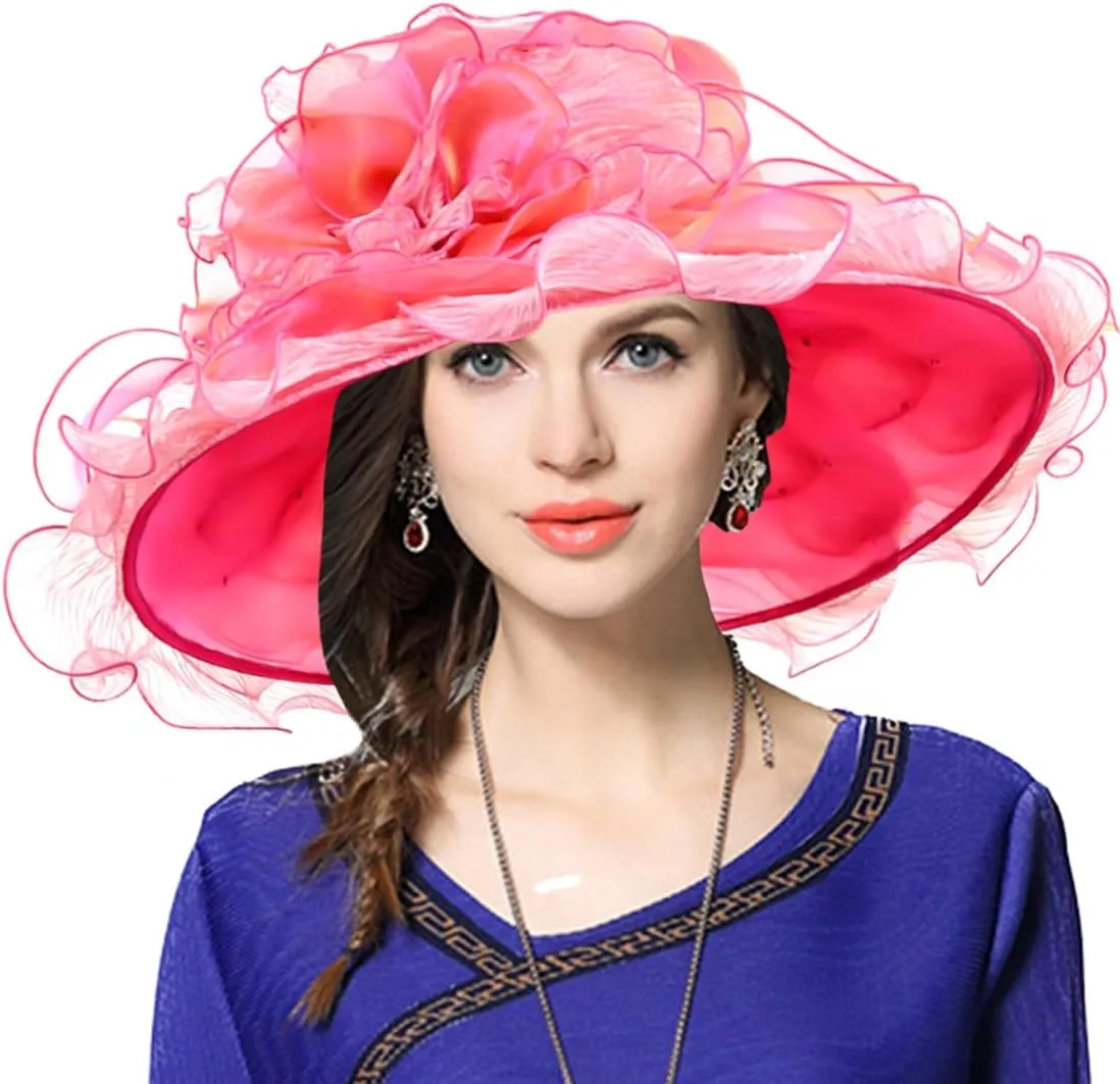 Kentucky Church Derby Hat Wide Brim Flounce Cocktail Tea Party Bridal Dress Hats