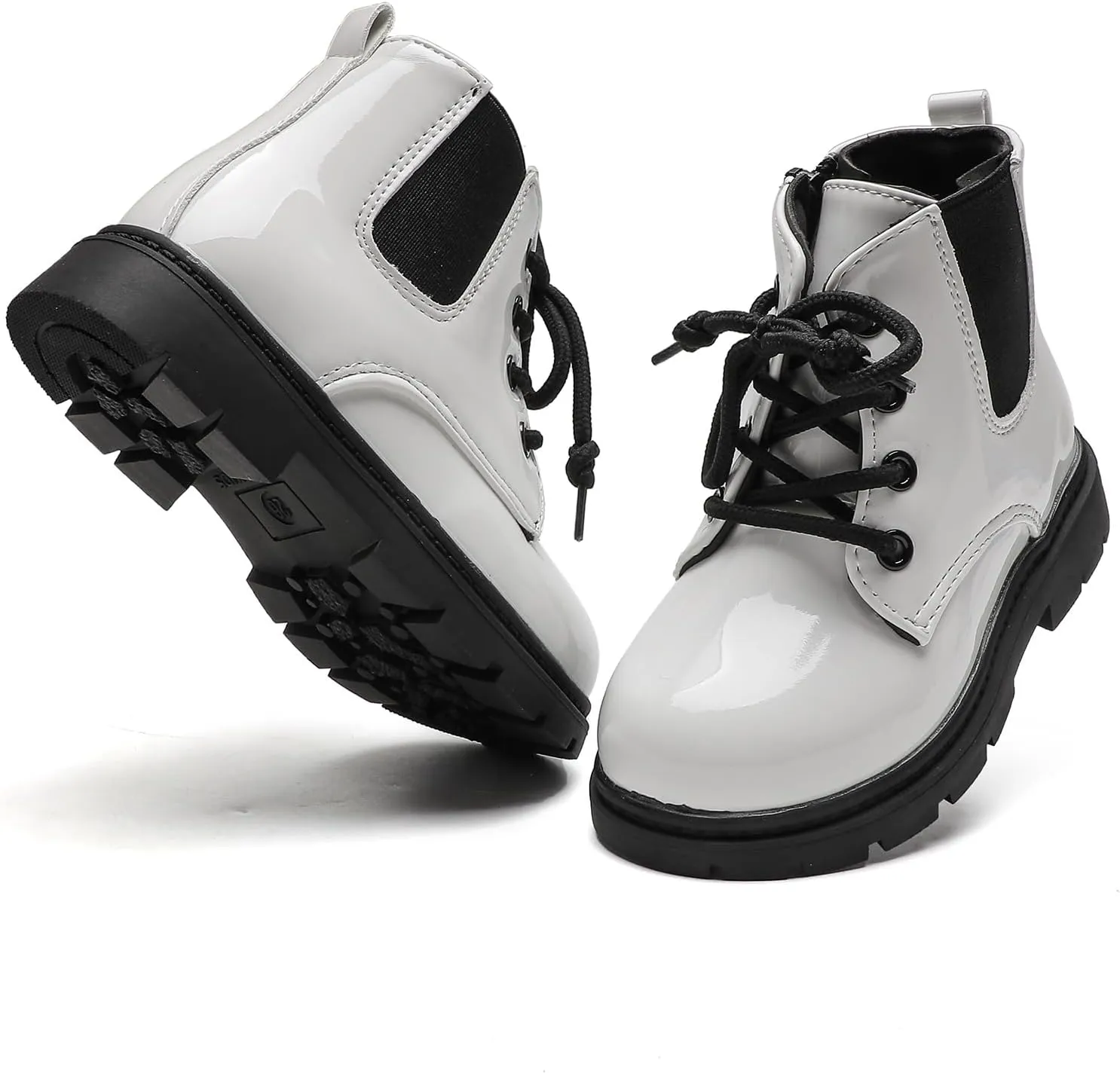 Kids Boots Boys Girls Bright Color Lace up Ankle Boots Side Zipper Boots