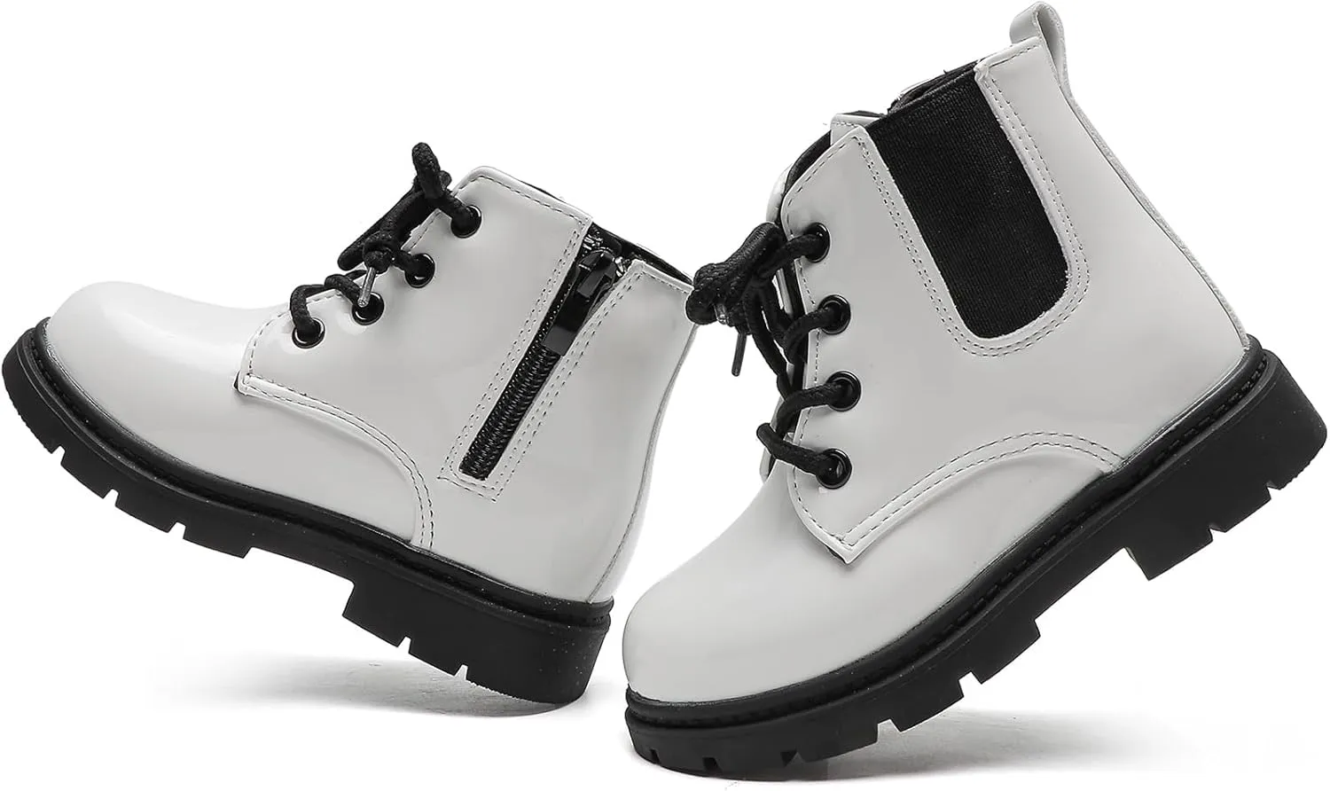 Kids Boots Boys Girls Bright Color Lace up Ankle Boots Side Zipper Boots