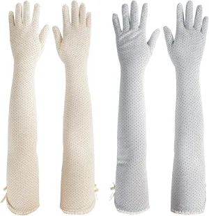 kilofly Women's Long Anti-UV Breathable Arm Sun Block Driving Gloves, 2 Pairs