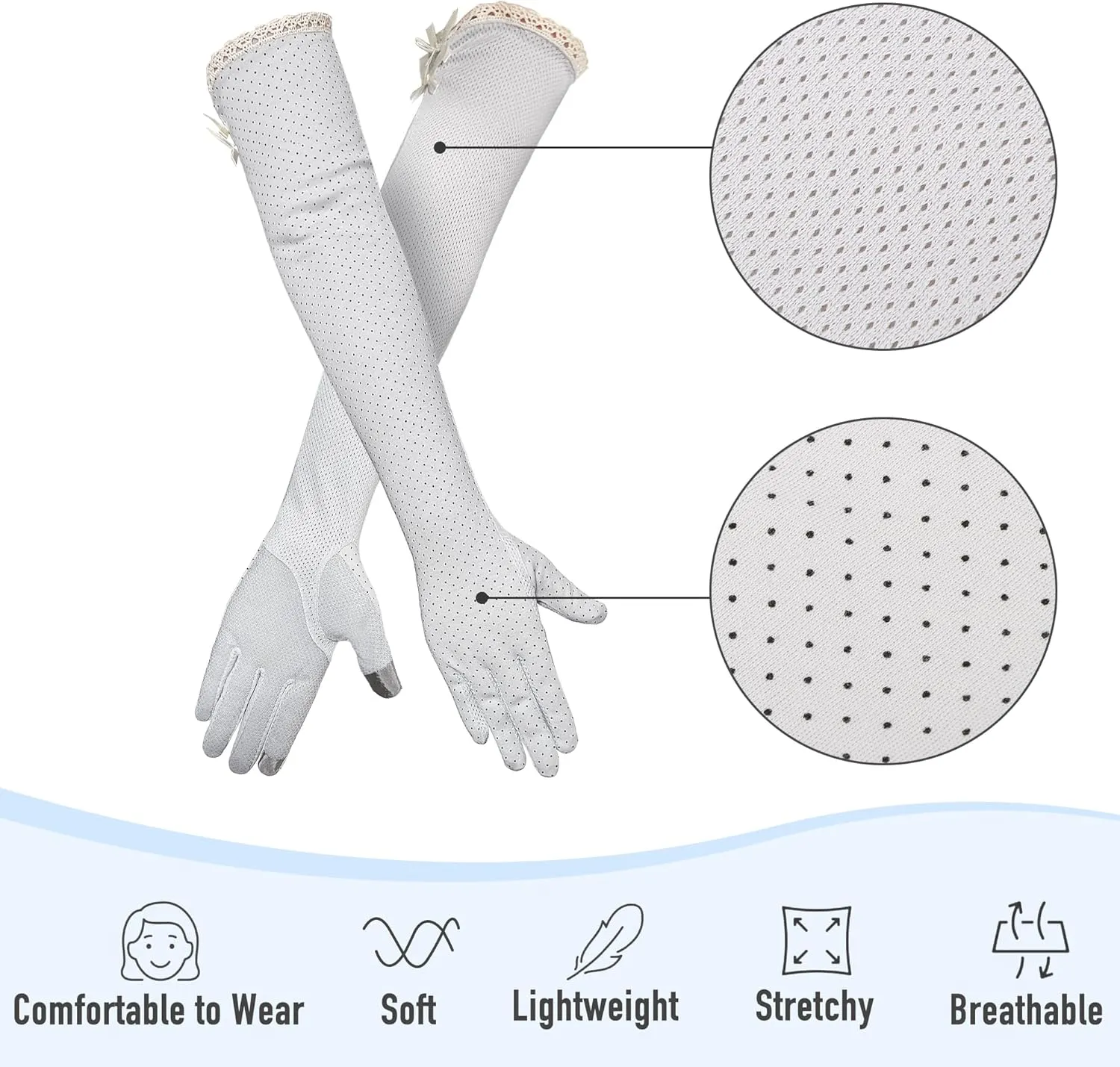 kilofly Women's Long Anti-UV Breathable Arm Sun Block Driving Gloves, 2 Pairs