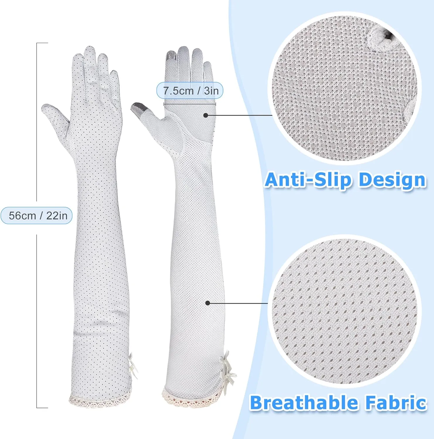 kilofly Women's Long Anti-UV Breathable Arm Sun Block Driving Gloves, 2 Pairs