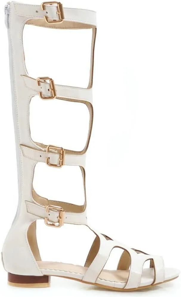 KISSASA Womens Flat Knee High Gladiator Caged Sandals Buckle Strappy Zip Up Sandals For Women