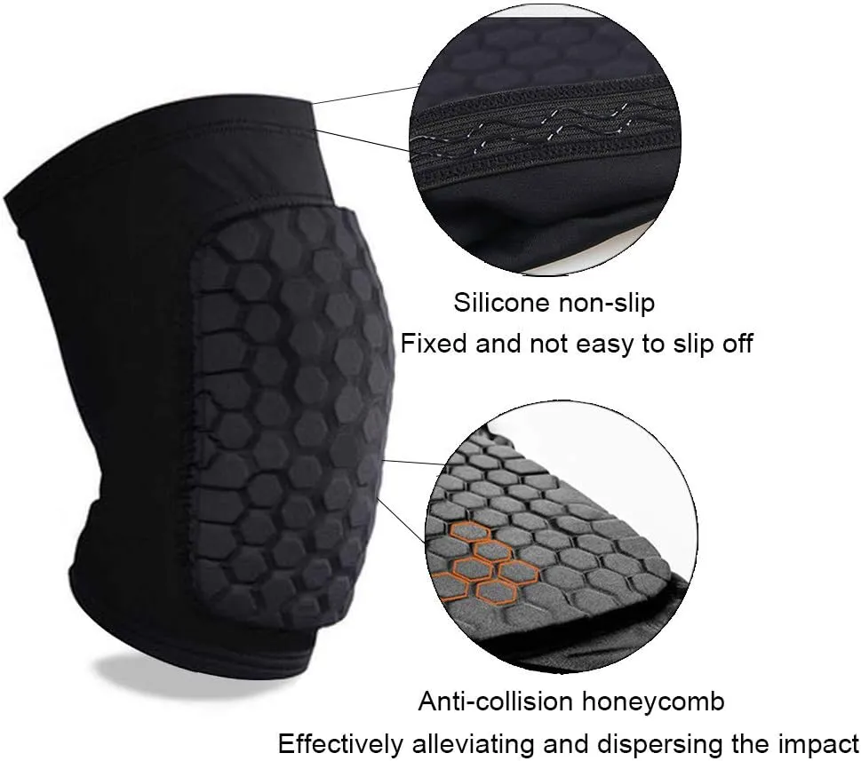 Knee Compression Pads,Basketball Knee Pads with Honeycomb Padding, Breathable and Non-Slip Knee Pads for Volleyball Gym Running Workout Sports, Hex Knee Pads Sleeves for Men and Women (A Pair)