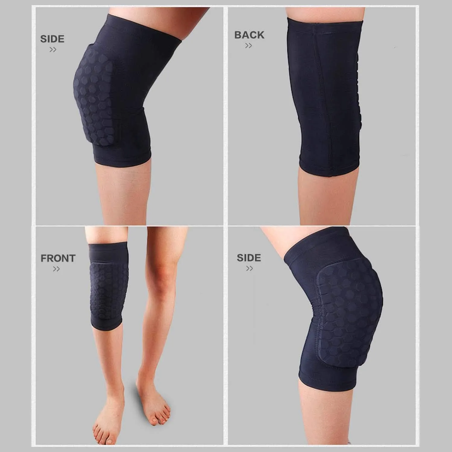 Knee Compression Pads,Basketball Knee Pads with Honeycomb Padding, Breathable and Non-Slip Knee Pads for Volleyball Gym Running Workout Sports, Hex Knee Pads Sleeves for Men and Women (A Pair)