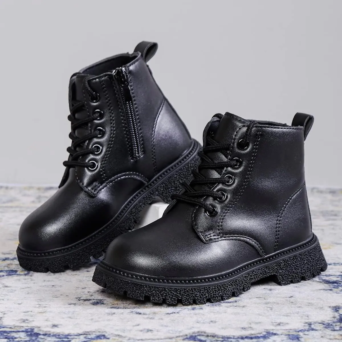 Komfyea Toddler Boots Boy's Girl's Cute Ankle Side Zipper Combat Boots