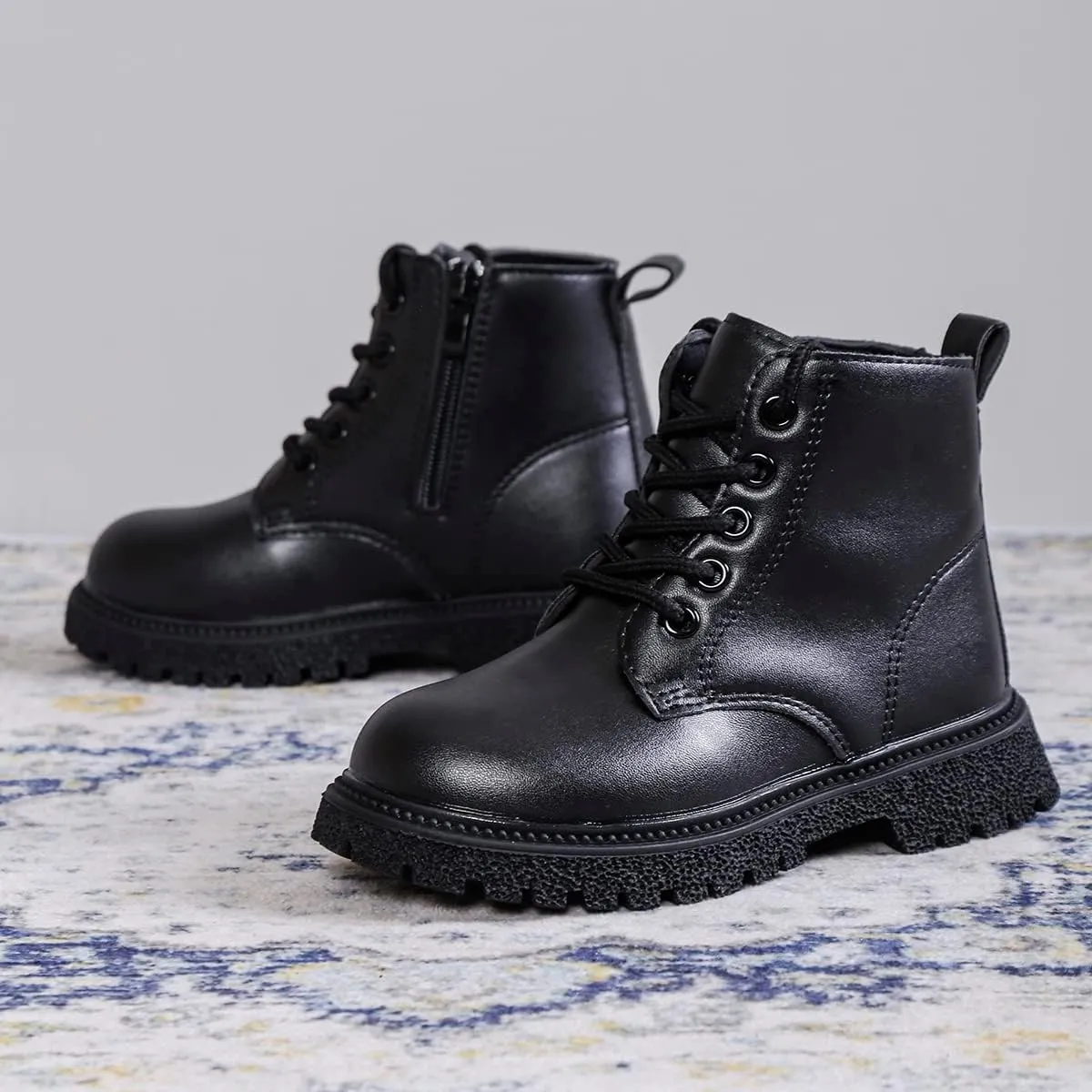 Komfyea Toddler Boots Boy's Girl's Cute Ankle Side Zipper Combat Boots