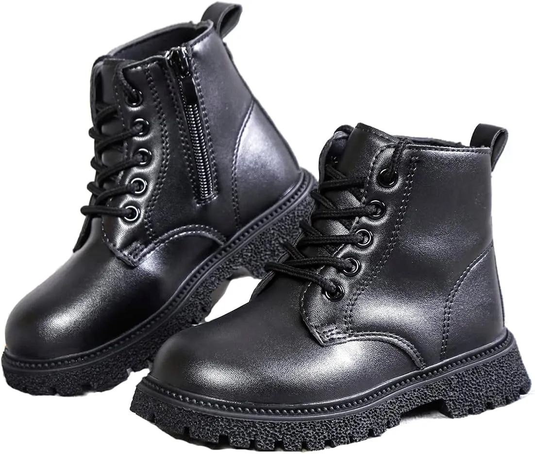 Komfyea Toddler Boots Boy's Girl's Cute Ankle Side Zipper Combat Boots