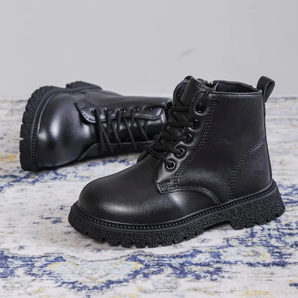Komfyea Toddler Boots Boy's Girl's Cute Ankle Side Zipper Combat Boots