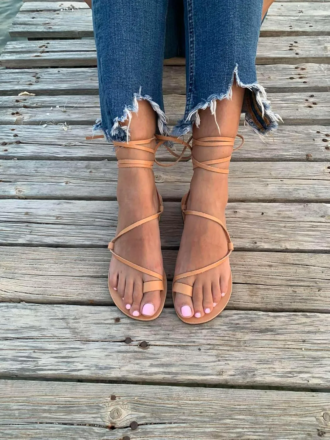 Lace Up Sandals, Beach Shoes, Toe Ring Sandals, Women Tie up flip Flops, Leather sliders, Black Greek Leather Sandals, Tie Up Leather Sandals, Lace up Sandals Gladiator sandals, ring toe sandals, Summer Leather Sandals,Women shoes (38, Beige)