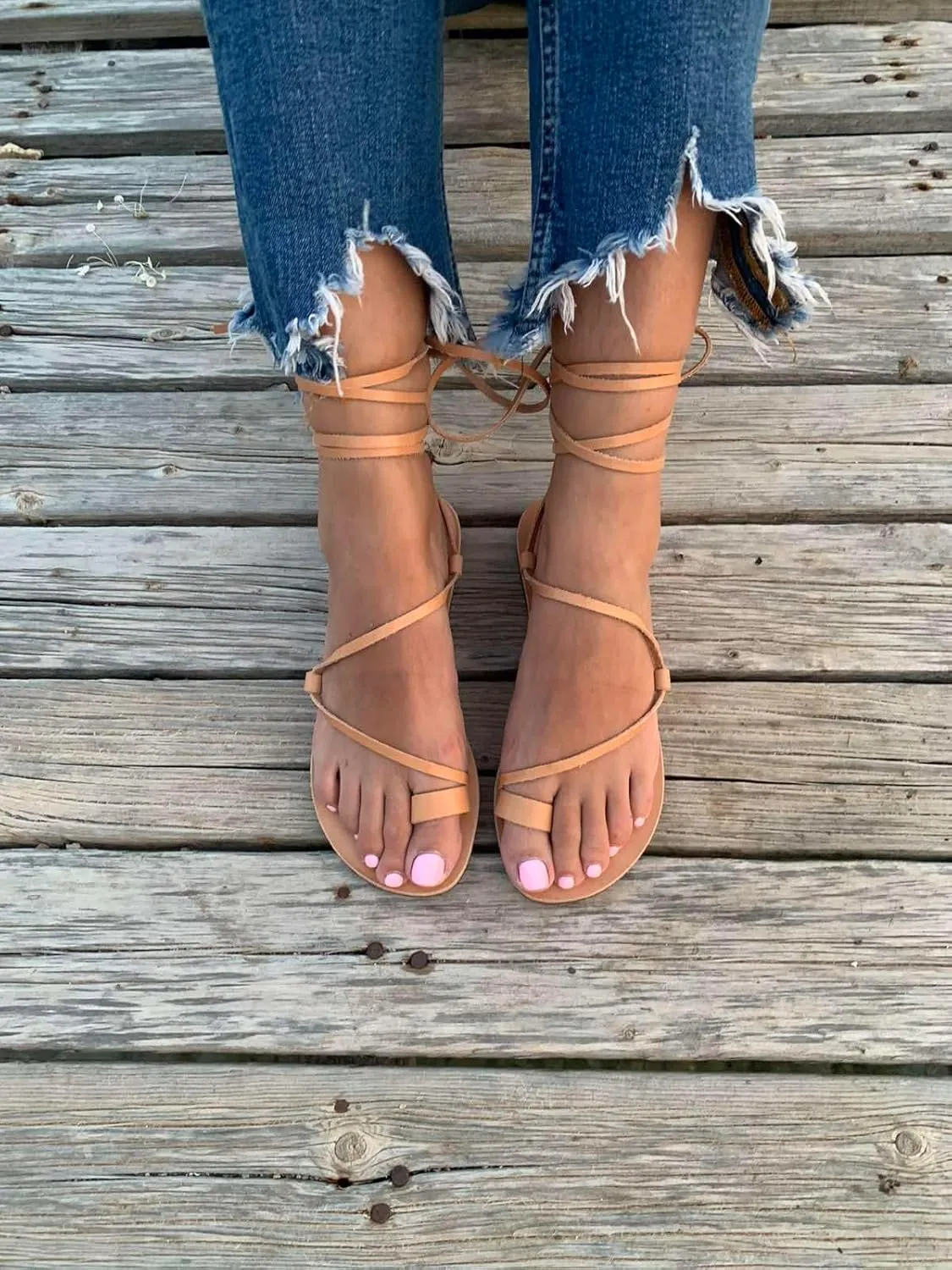 Lace Up Sandals, Beach Shoes, Toe Ring Sandals, Women Tie up flip Flops, Leather sliders, Black Greek Leather Sandals, Tie Up Leather Sandals, Lace up Sandals Gladiator sandals, ring toe sandals, Summer Leather Sandals,Women shoes (38, Beige)
