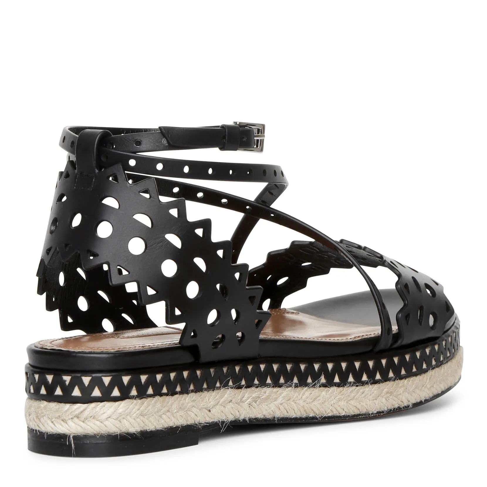Laser cut leather espadrille platform sandals