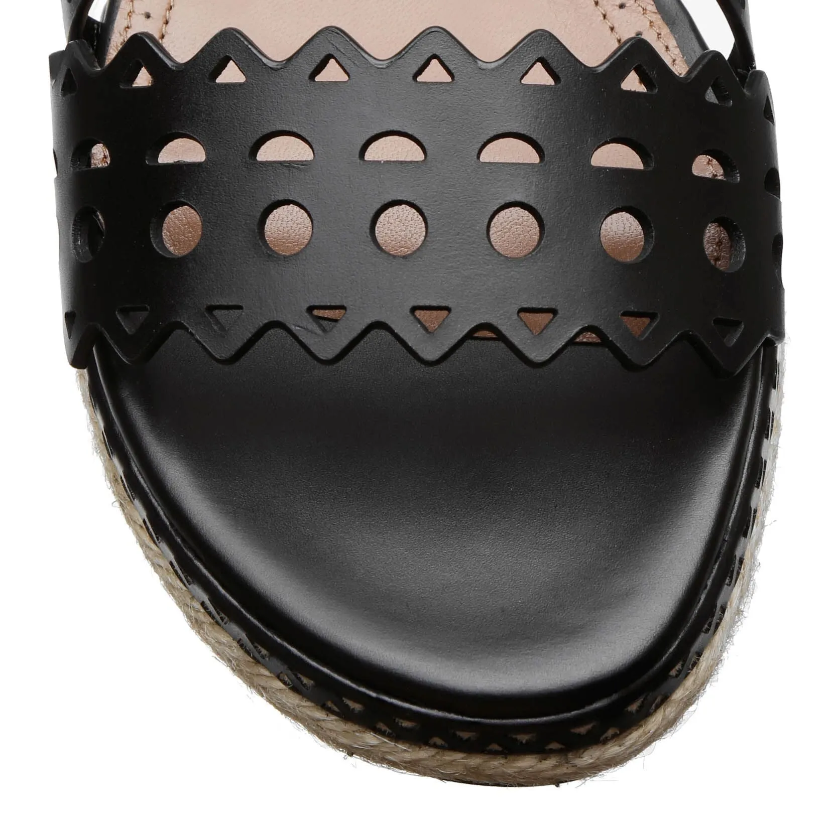 Laser cut leather espadrille platform sandals