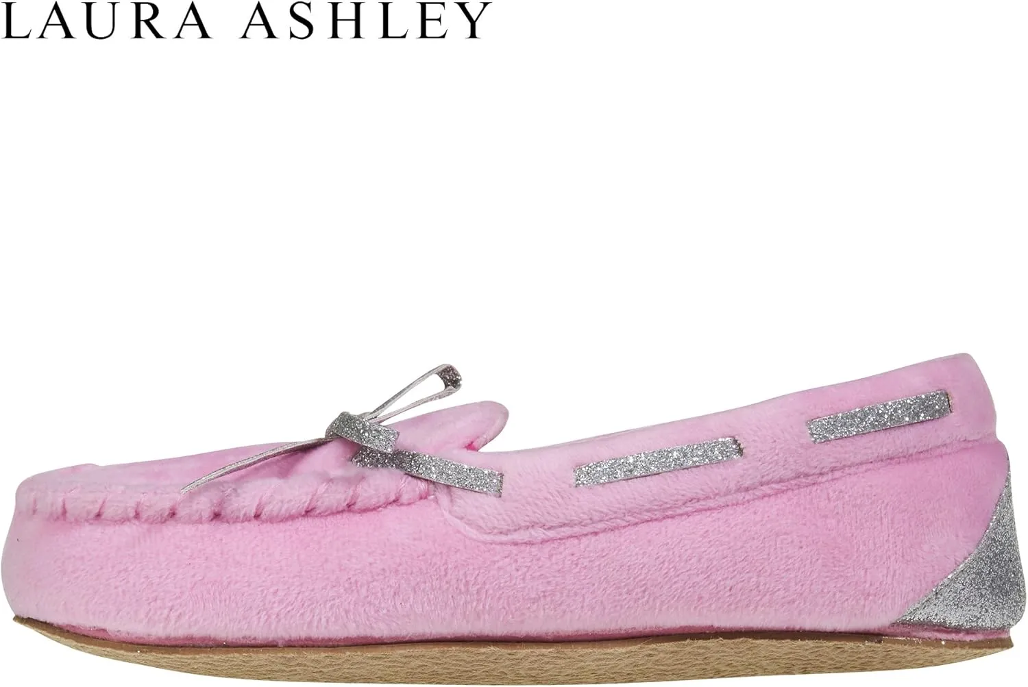 Laura Ashley Fleece Girls Moccasin Slippers, Indoor Outdoor Easy to Wear Home Shoes for Kids