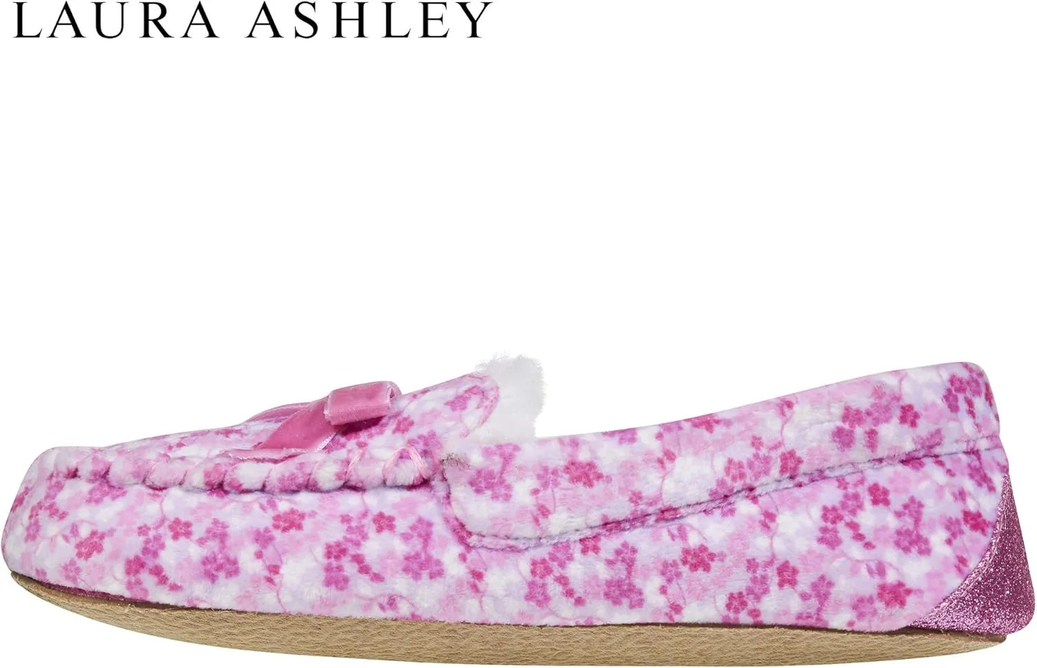 Laura Ashley Fleece Girls Moccasin Slippers, Indoor Outdoor Easy to Wear Home Shoes for Kids