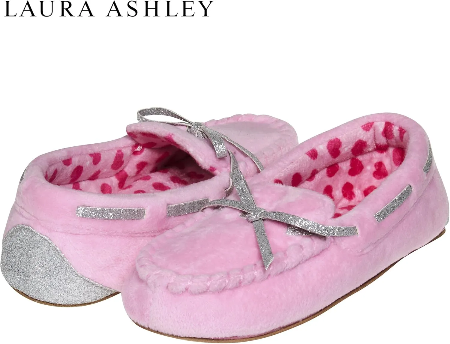 Laura Ashley Fleece Girls Moccasin Slippers, Indoor Outdoor Easy to Wear Home Shoes for Kids