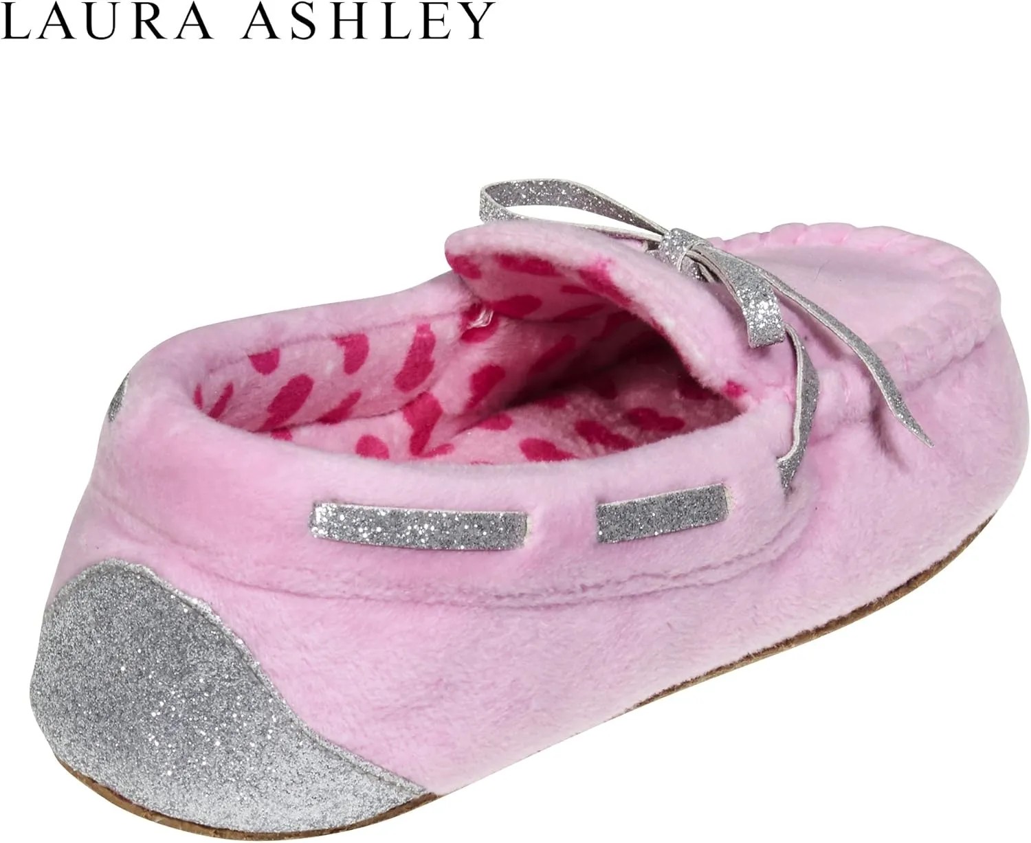 Laura Ashley Fleece Girls Moccasin Slippers, Indoor Outdoor Easy to Wear Home Shoes for Kids