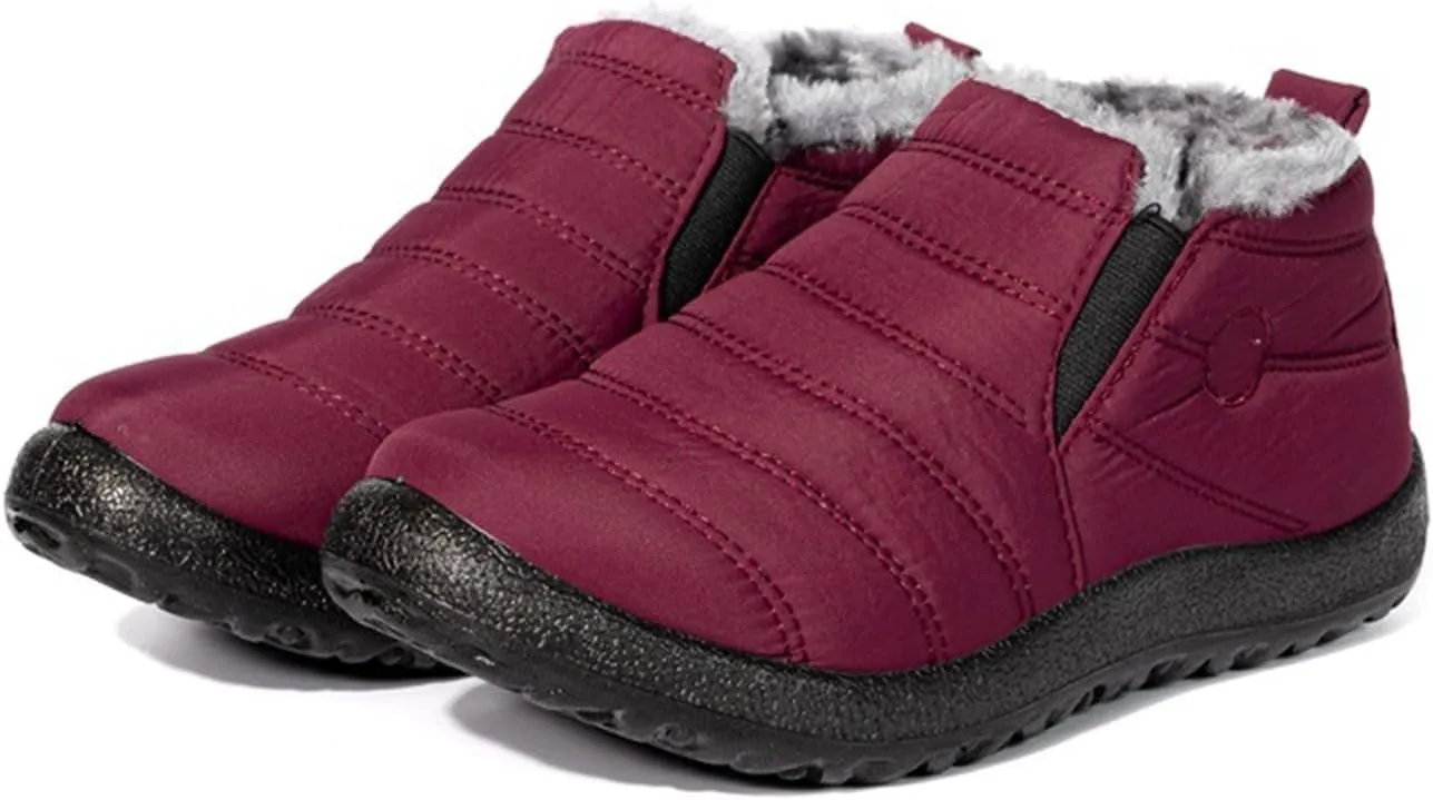 Lausiuoe Snow Boots For Women Waterproof Insulated Wide Width Warm Ankle Booties Slip On Outdoor Fur Lined Winter Shoes