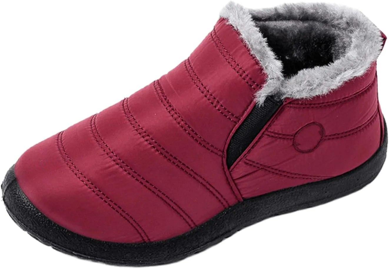 Lausiuoe Snow Boots For Women Waterproof Insulated Wide Width Warm Ankle Booties Slip On Outdoor Fur Lined Winter Shoes