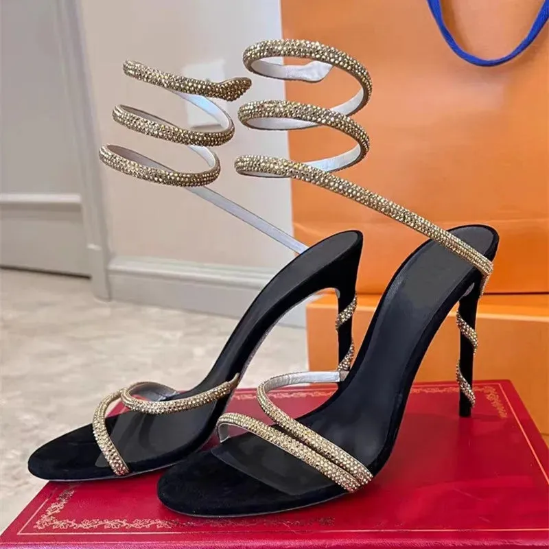 LBSFY  -Star style Luxury Crystal Snake Coiled Women Sandals Sexy Stiletto High heels Gladiator Sandals Summer Fashion Party Prom Shoes