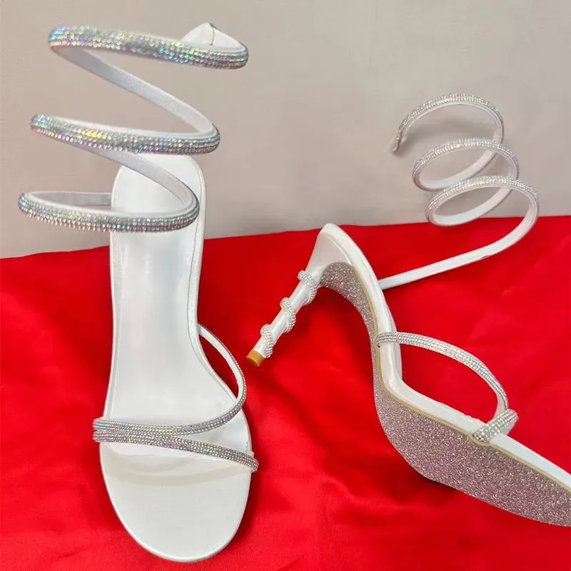 LBSFY  -Star style Luxury Crystal Snake Coiled Women Sandals Sexy Stiletto High heels Gladiator Sandals Summer Fashion Party Prom Shoes