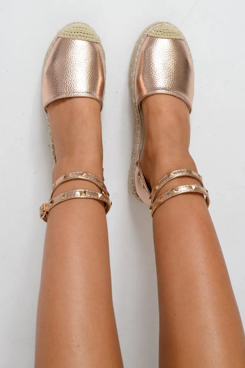 Leather Elara Flatforms - Rose Gold Trendy Studded Espadrille Comprehensive range