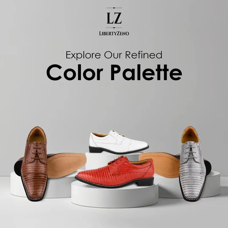 LIBERTYZENO Mens Lizard Print Genuine Leather Adults Lace Up Oxford Dress Shoes for Easter Gift