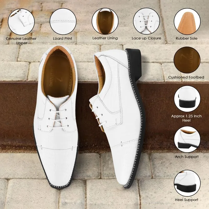 LIBERTYZENO Mens Lizard Print Genuine Leather Adults Lace Up Oxford Dress Shoes for Easter Gift