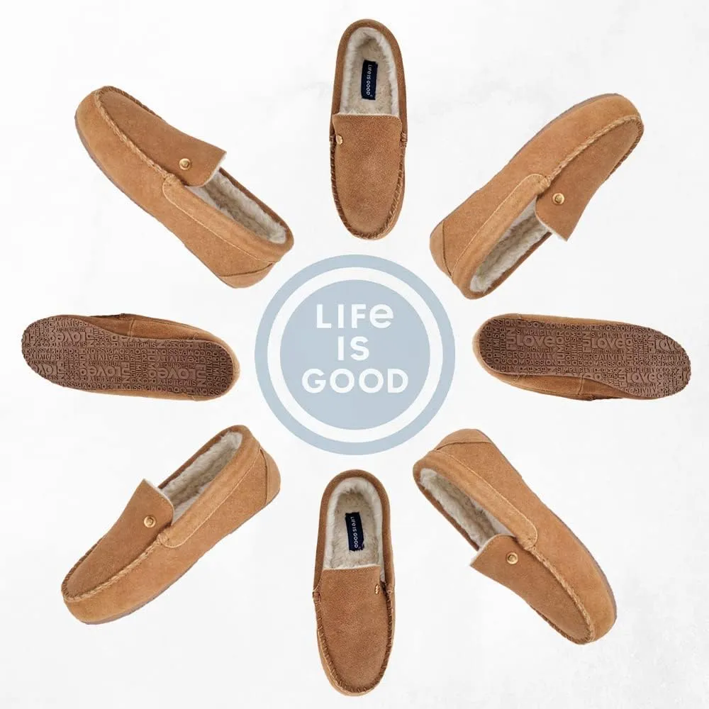 Life is Good Women's Slippers, 302795W - Suede Close Back Indoor/Outdoor Venetian Moccasin Slip-Ons Slipper with Faux Fur or Plaid Lining Cushioned Footbed & EVA Outsoles