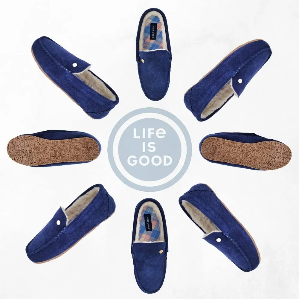 Life is Good Women's Slippers, 302795W - Suede Close Back Indoor/Outdoor Venetian Moccasin Slip-Ons Slipper with Faux Fur or Plaid Lining Cushioned Footbed & EVA Outsoles