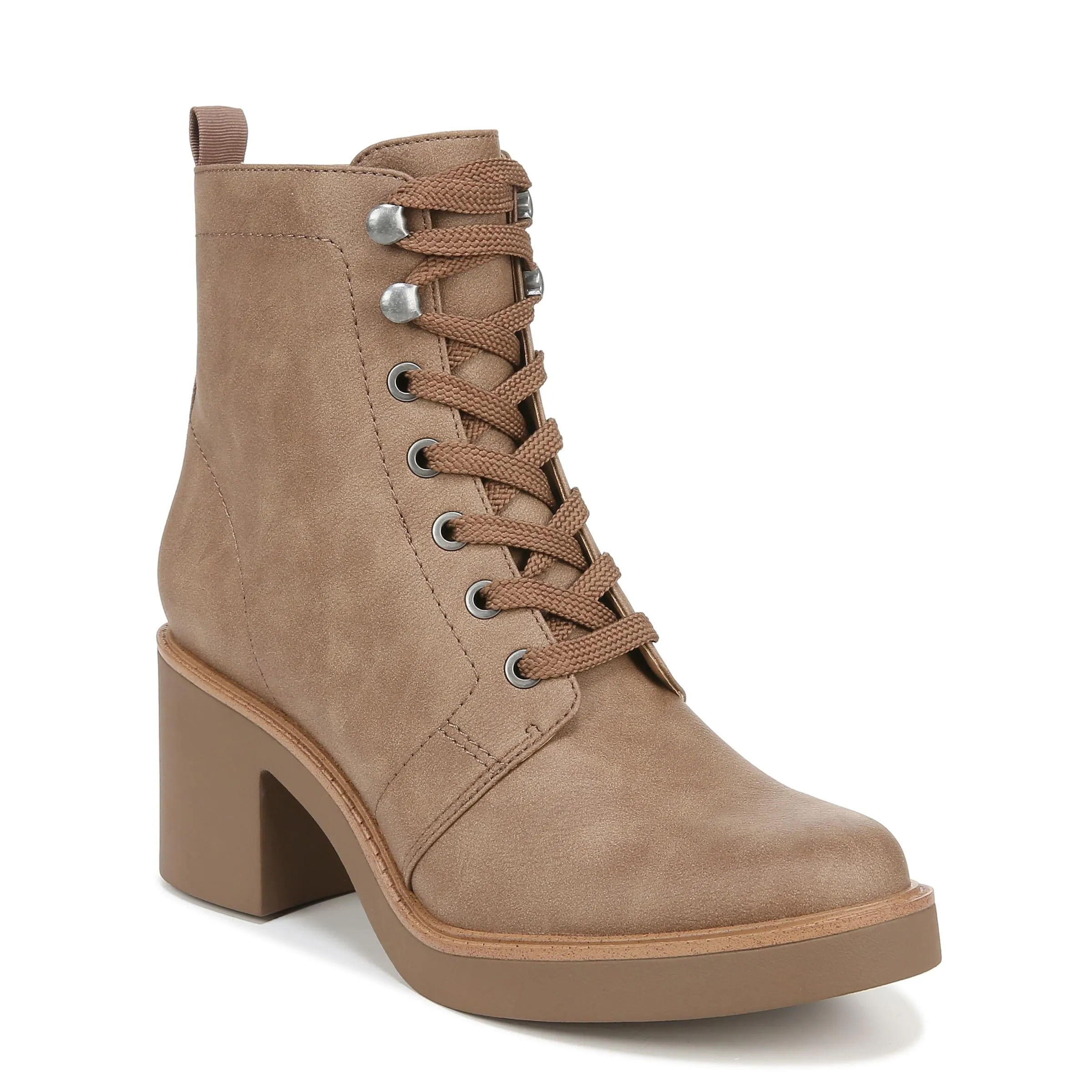 LifeStride Womens Rhodes Combat Block Heel Boot Mushroom 10 M