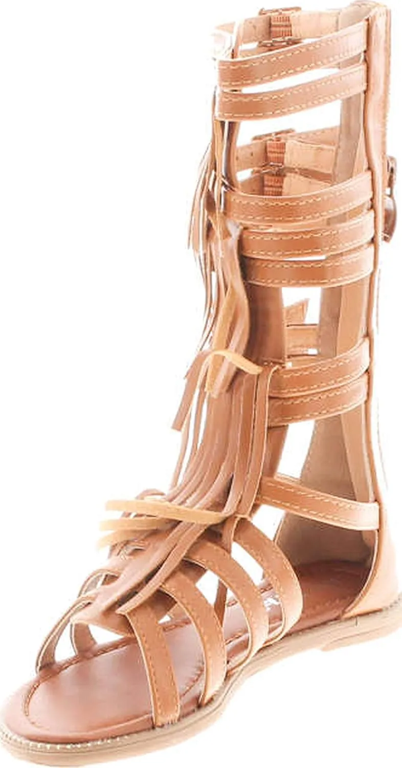 Link Savannah 3K Little Girls Strappy Buckled Fringe Gladiator Flat Sandals