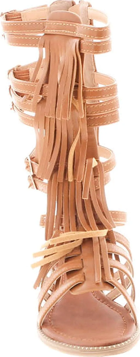Link Savannah 3K Little Girls Strappy Buckled Fringe Gladiator Flat Sandals