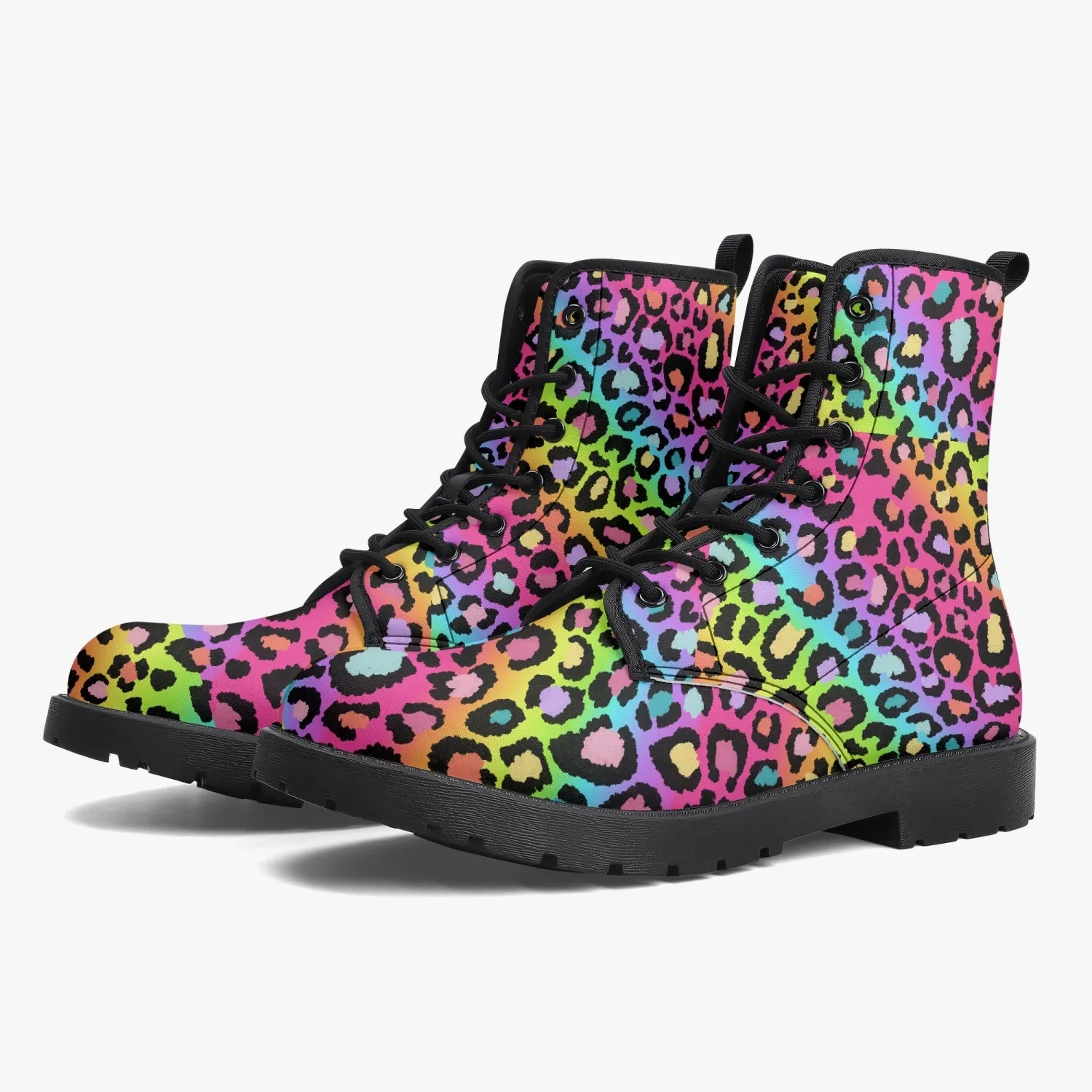 Lisa Frank Leopard Print Leather Combat Boots