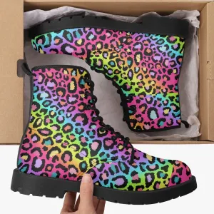 Lisa Frank Leopard Print Leather Combat Boots