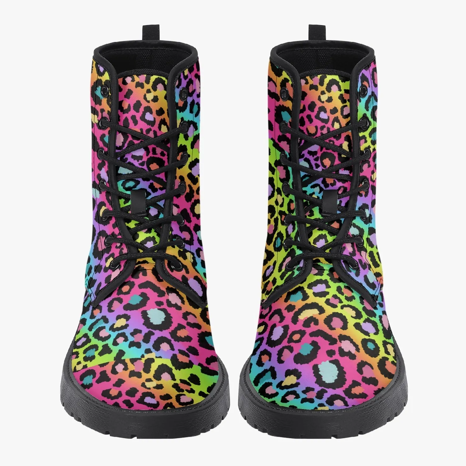 Lisa Frank Leopard Print Leather Combat Boots