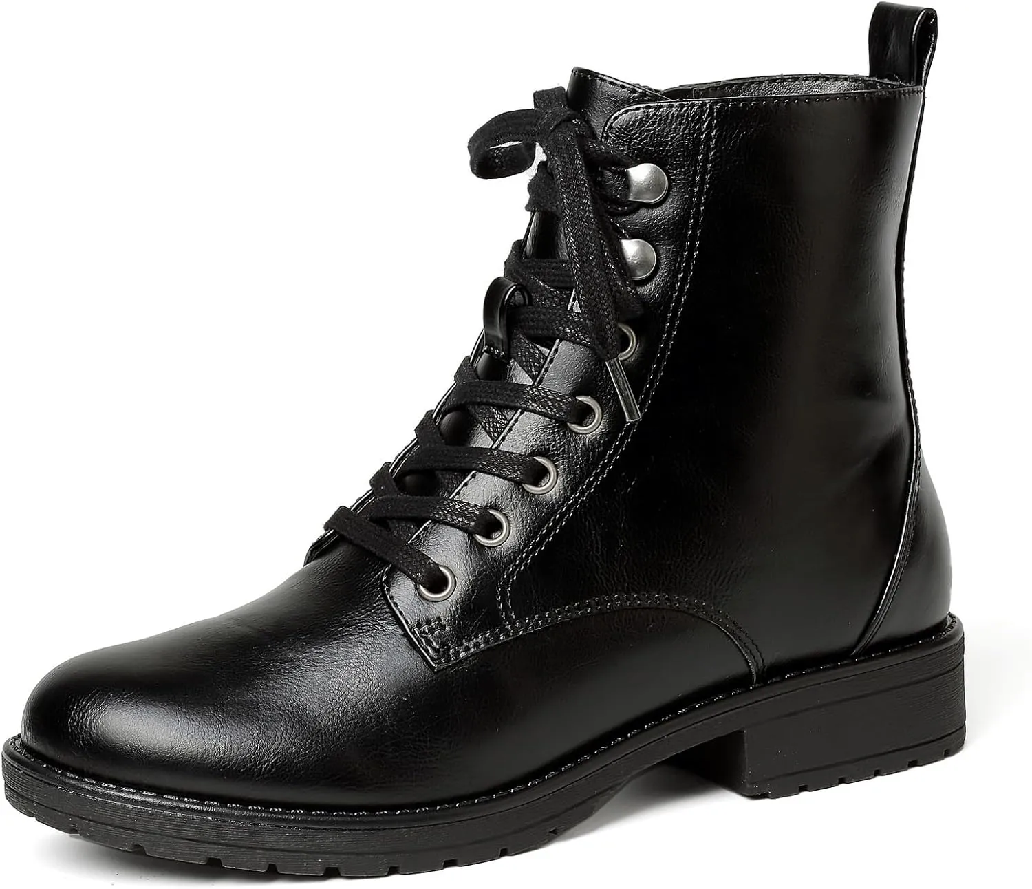 LISYIIZ Ankle Combat boots for Women Flat Lace up Booties with Zip Round Toe Soft Insole Warm Breathble Lining for Girls Ladies Fall Winter