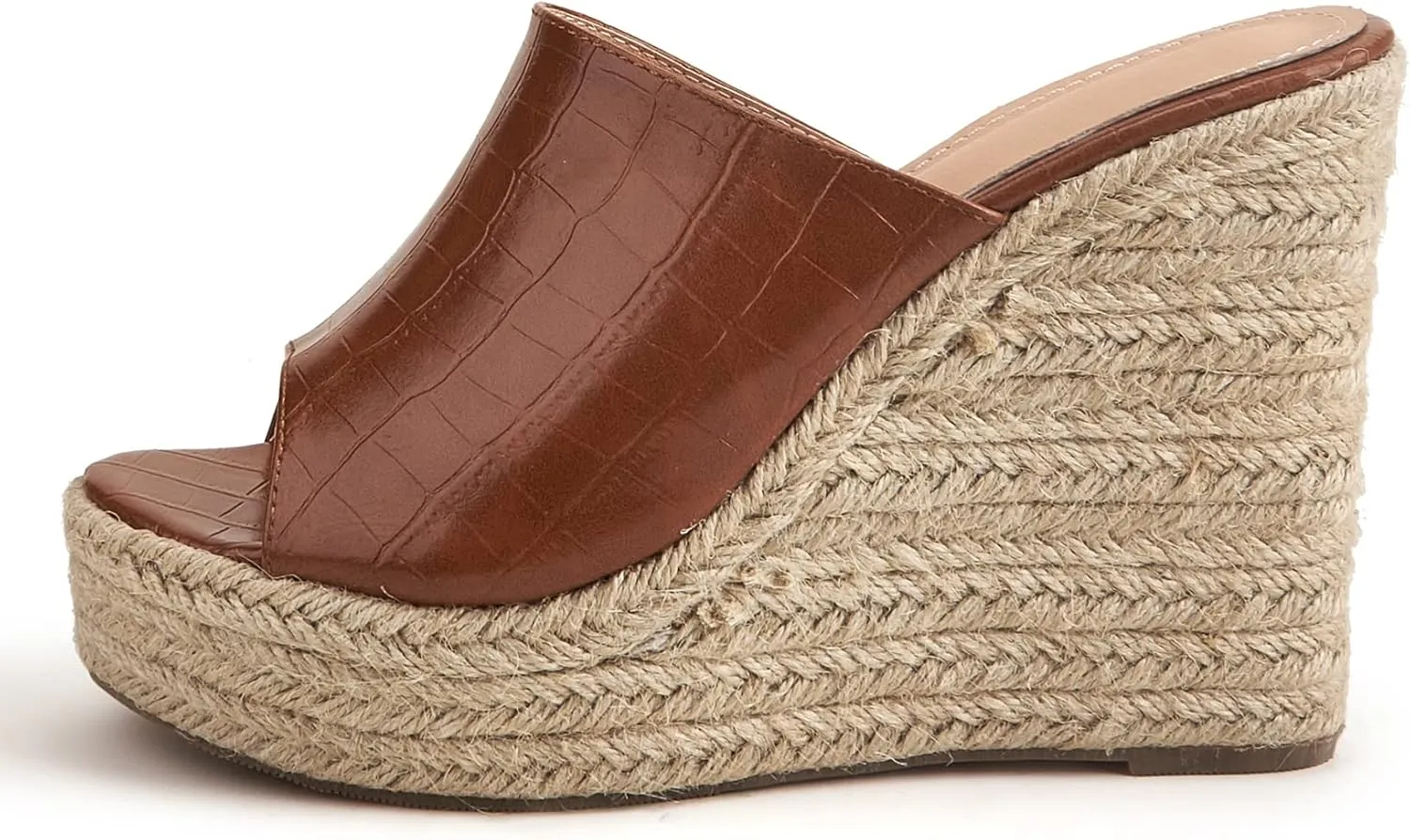 LizFoYa Women Retro Crocodile Leather Slide Shoes Ladies Peep Toe Espadrille Wedge Platform Heels Beach Vocation