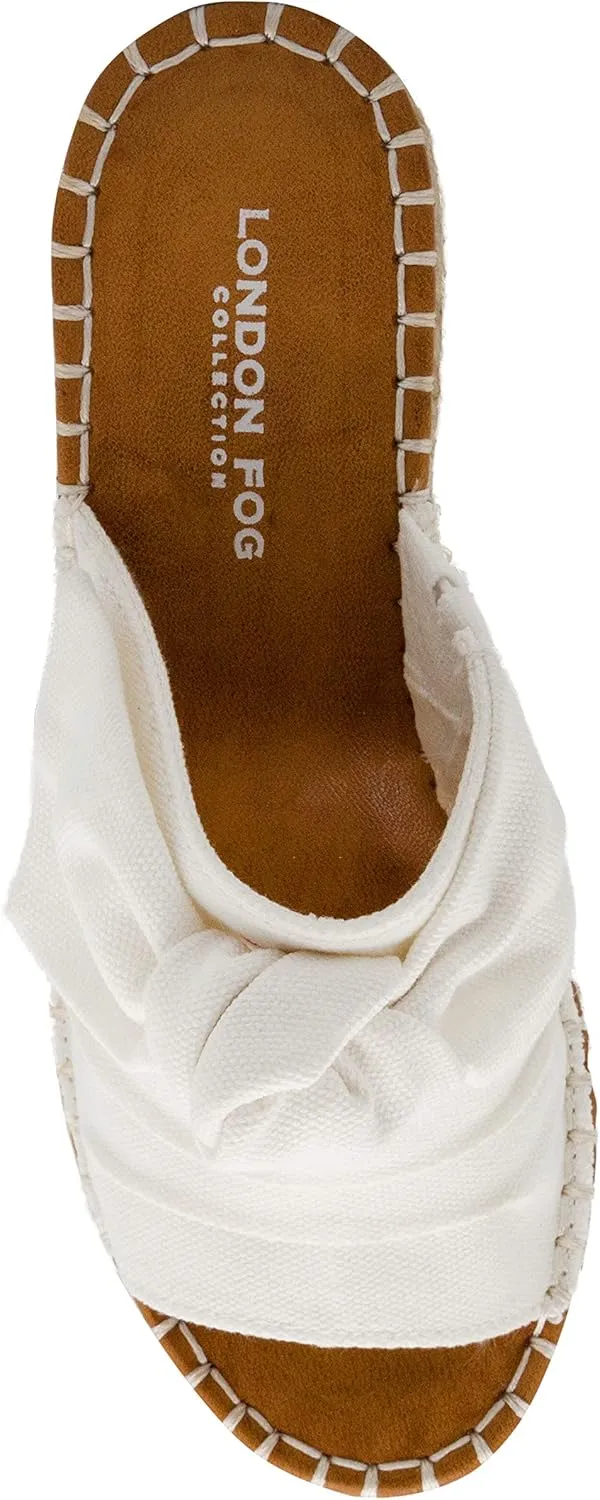 LONDON FOG Womens Heidi Espadrille Wedge Sandals with Knotty Bow Detail