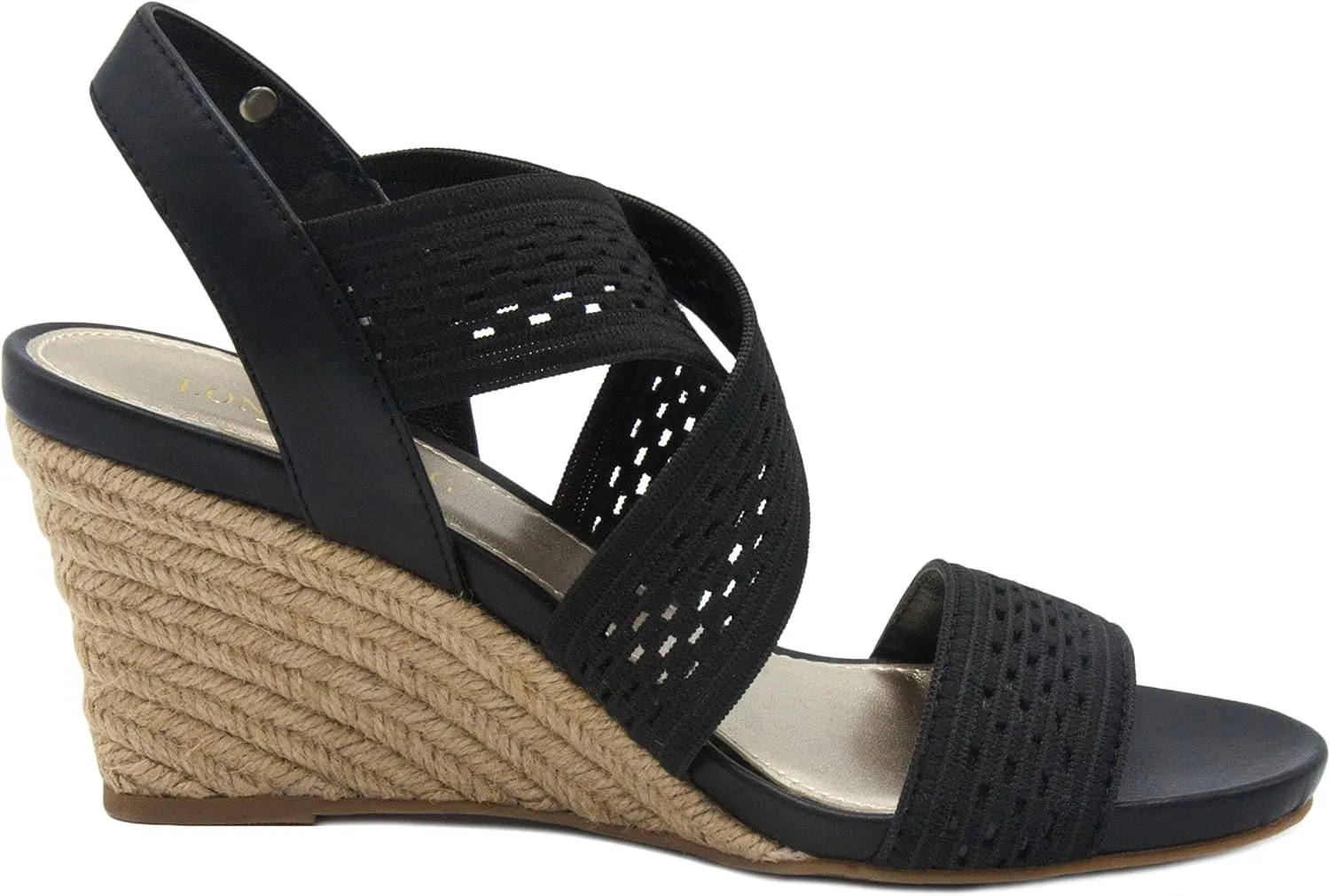LONDON FOG Womens Pickwick Open Toe Espadrille Stretch Wedge Sandals