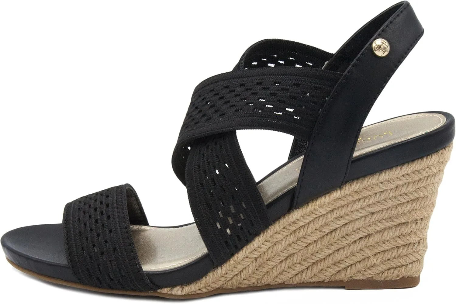 LONDON FOG Womens Pickwick Open Toe Espadrille Stretch Wedge Sandals