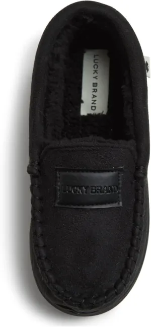 Lucky Brand Boys' Micro Suede Fuzzy Lined Moccasin Slippers